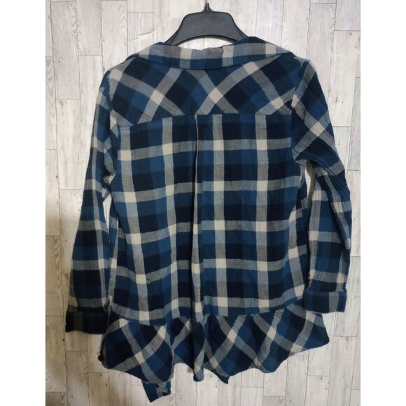 Style & Co Plaid Long Sleeve Open Front Ruffle Back Roll‎ Tab Sleeve Size Large - Picture 2 of 5